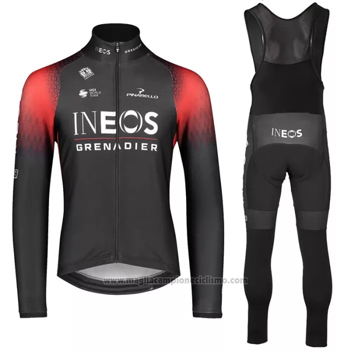 2022 Abbigliamento Ciclismo Ineos Grenadiers Rosso Nero Manica Lunga e Salopette